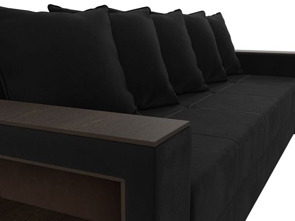 Диван прямой Дубай Лайт полки слева (полностью микровельвет черный) - Вид 4