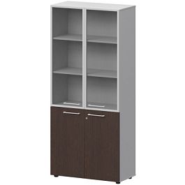 Шкаф высокий закрытый с стеклом в алюминиевой раме СМШ58.28F.38RSМ(Б) Дуб венге/Белый 792x382x1990 Кортез - Фото предпросмотра