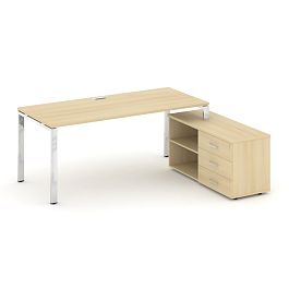 Style Project Direct Lux Стол письменный с греденцией правой M-SN-6P.SRG-013.M(R) Акация Лорка/Нержавеющая Сталь/Хром 1380*700*750 - Фото предпросмотра