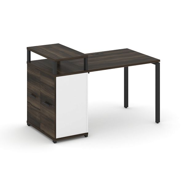 Concept Стол рабочий с опорным распаш. шкафом с верх. горизонтом  CN.SP-221 W Дуб Мали/Белый Бриллиант/Металл Черный 1400*720*917 - Вид 1