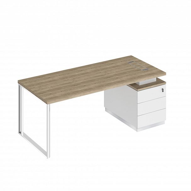 Стол руководителя на опорной тумбе (левый/правый) "Bravo" БР 104 дуб гладстоун светлый/белый премиум/белый премиум - Вид 1