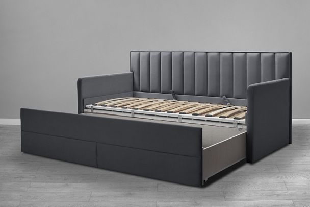 Кровать «Порше» с 2-мя боковинами и доп. спальным местом, серая - Вид 3
