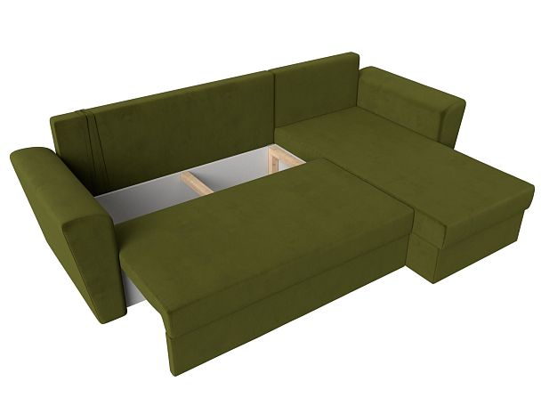 Угловой диван Амстердам Лайт правый (полностью микровельвет зеленый) - Вид 8