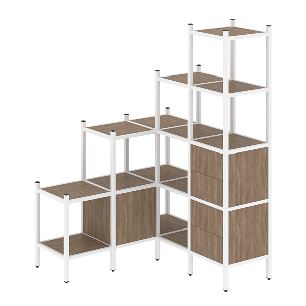 Loft Угловой внутренний стеллаж наборный VR.L-40 Дуб аризона/Белый металл 1278*1278*1869 - Вид 1