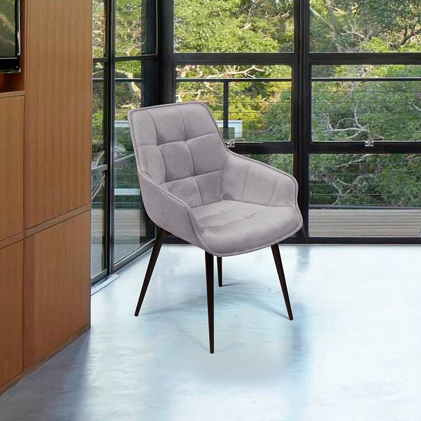 Стул Capri поворотный 90 градусов, функция возврата, антишум бархат светло-серый 26/ опора конус - Вид 2