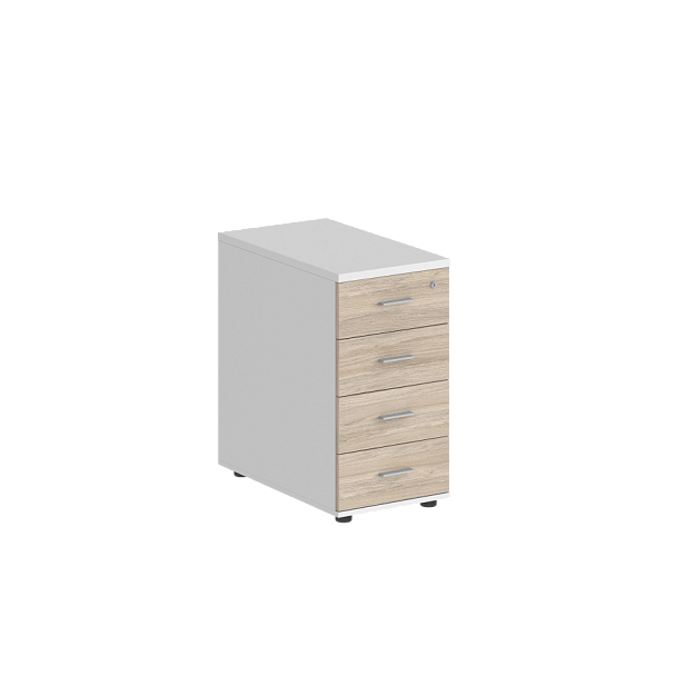 Тумба приставная Sigma 400х700х725 с 4 ящ., с замком без топа / корпус: белый; фасады: дуб светлый - Вид 1