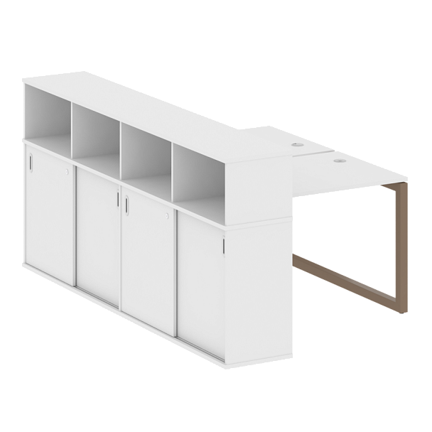 Metal System Quattro Р. ст. с шкафом-купе на О-образном м/к 50БО.РС-СШК-4.1 Т Белый/Мокко металл 1410*2332*1098 - Вид 1