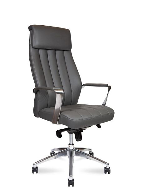 Кресло офисное / Madrid Grey / алюминиевая  база / серая экокожа - Вид 1