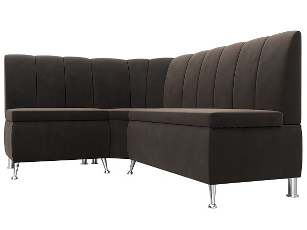 Кухонный угловой диван Кантри левый (полностью велюр коричневый) - Вид 3