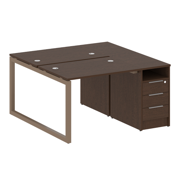 Metal System Quattro Р. ст. с тумбой на О-образном м/к 50БО.РС-СТП-2.1 Венге/Мокко металл 1412*1475*750 - Вид 1