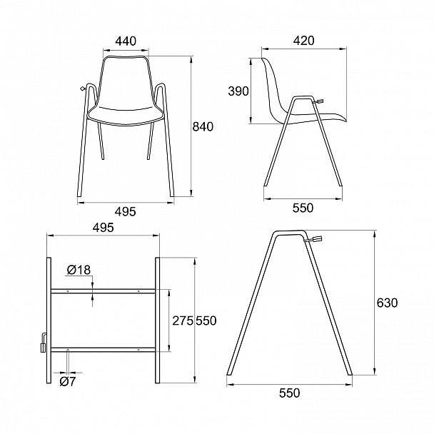 Стул Vicenza (4 ножки с подлокотниками + столик TLT), Каркас хром, бежевый - Вид 6