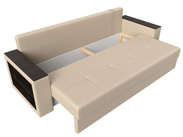 Диван прямой Дубай Лайт полки слева (полностью экокожа бежевая) - Вид 7