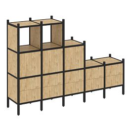 Loft Прямой стеллаж наборный VR.L-19 Тиквуд светлый/Чёрный металл 2110*446*1458 - Фото предпросмотра