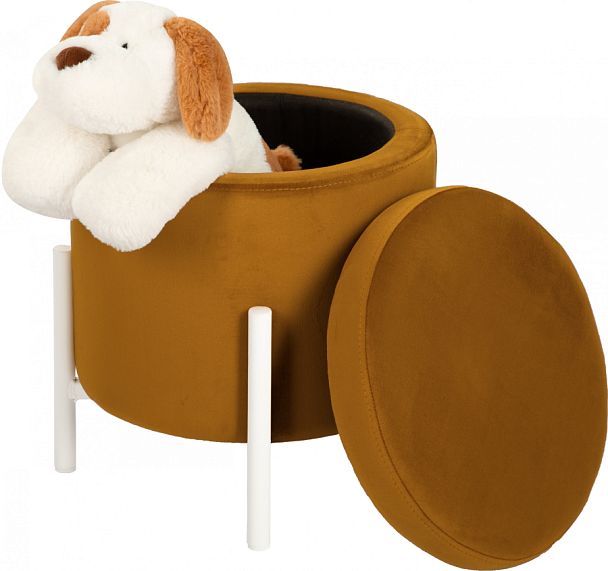 Пуф Кен с местом для хранения Горчичный велюр Confetti chai tea/белый - Вид 1