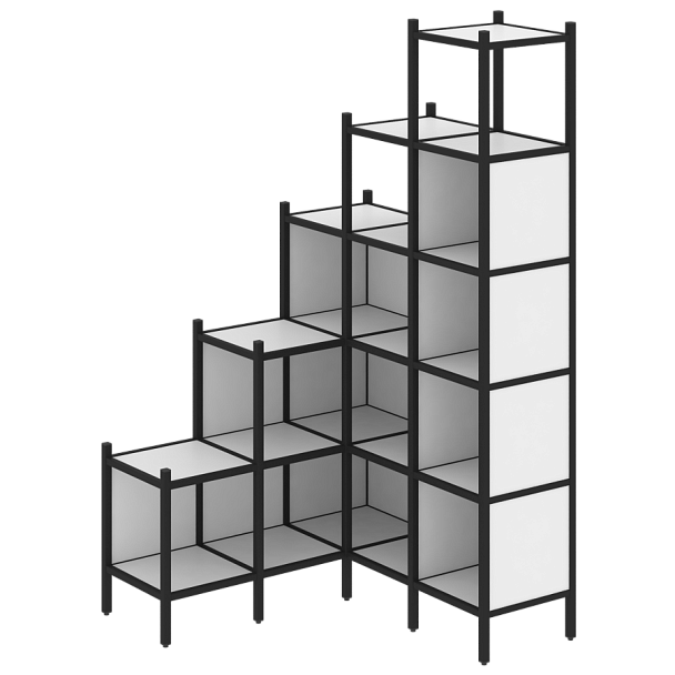 Loft Угловой внутренний стеллаж наборный VR.L-49 Белый бриллиант/Чёрный металл 1278*1278*2280 - Вид 1