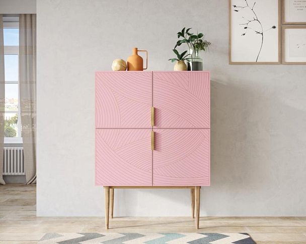 Малый комод с четырьмя дверками на высоких ножках Line LN13/GR1/pink - Вид 5