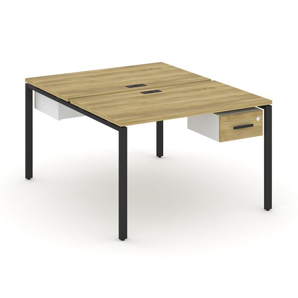 Concept Рабочая станция 2 сторонняя с подвесными тумбами на 2 места CN.DRS-110 W Дуб Винченцо/Белый Бриллиант/Металл Черный 1180*1480*750 - Вид 1