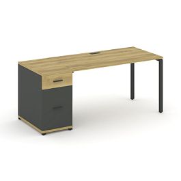 Concept Стол рабочий с 1 опорной тумбой CN.SP-407 W Дуб Винченцо/Антрацит/Металл Антрацит 1800*720*750 - Фото предпросмотра