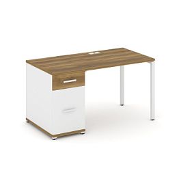 Concept Стол рабочий с 1 опорной тумбой CN.SP-405 W Сандал Янтарный/Белый Бриллиант/Металл Белый 1400*720*750 - Фото предпросмотра