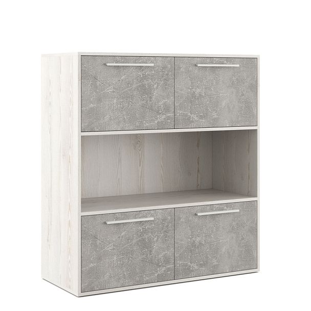 Шкаф средний с горизонтальной нишей B-tone 106,4x45x115 сосна бетон светлый - Вид 1