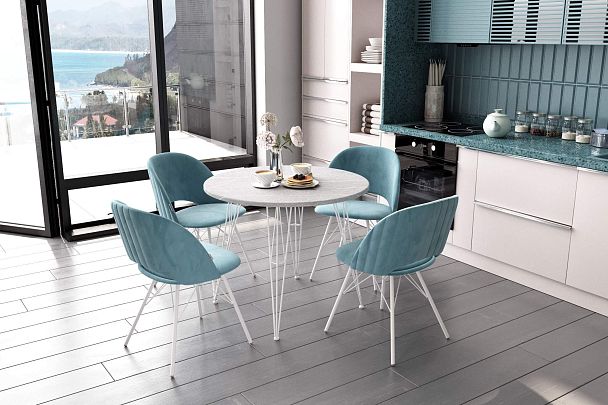 Обеденная группа Sheffilton SHT-DS255 серый мрамор/голуб.пастель/бел.муар - Вид 7