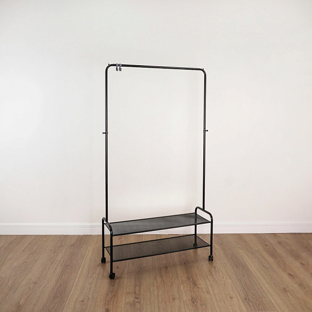 Вешалка для плечиков "Валенсия-32М", 1620х915х300 мм, 2 полки, передвижная, металл, черная, ВГВ32М Ч - Вид 5