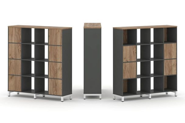 Стайл Проджект Набор стеллажа 1 сторон., 4 яр. SN.NS-441 Антрацит/Дуб Табак/Металл Белый 1488*400*16 - Вид 1