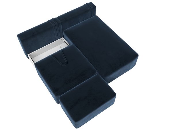 Диван угловой модульный с пуфом Лига-060 НПБ угол универсальный Велюр синий - Вид 7