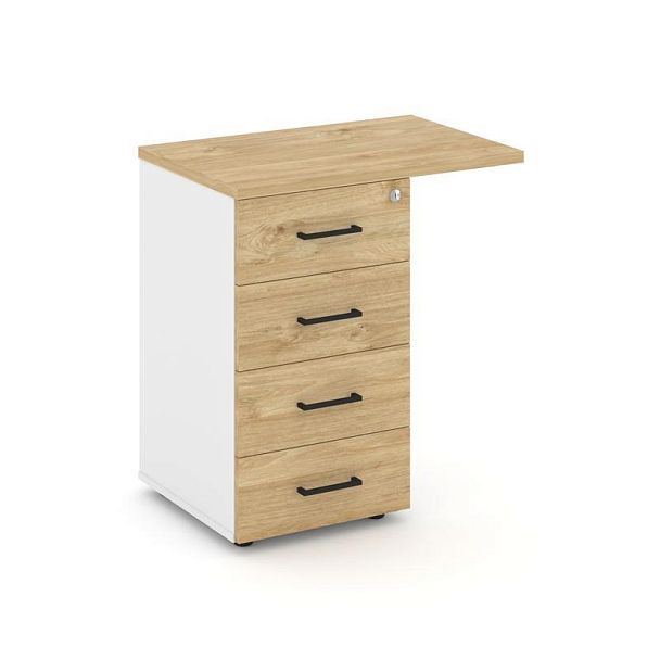 Стайл Проджект Тумба приставная SN.TPP-002 Белый/Тиквуд Светлый/Черный Ручки 416/700*460*750 - Вид 1