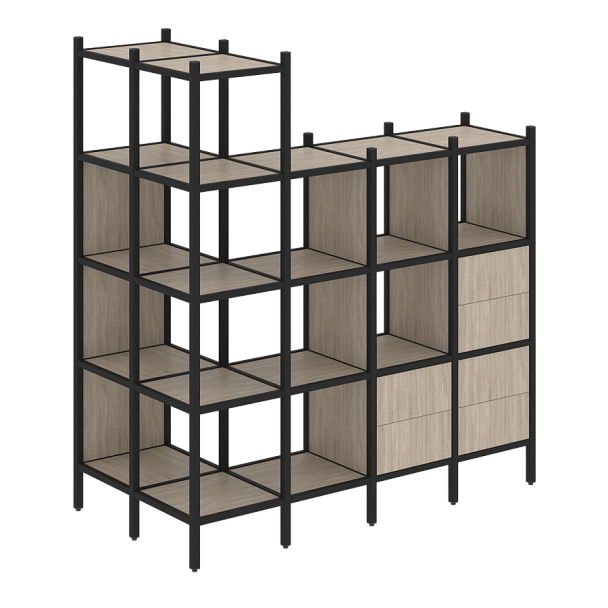 Loft Угловой внешний стеллаж наборный VR.L-57 Дуб аттик/Чёрный металл 862*1694*1869 - Вид 1