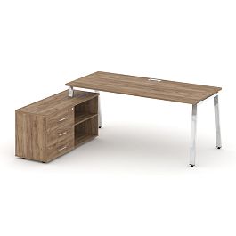 Style Project Direct Lux Стол письменный с греденцией левой M-SN-6A.SRG-014.M(L) Дуб Табак/Нержавеющая Сталь/Хром 1580*700*750 - Фото предпросмотра