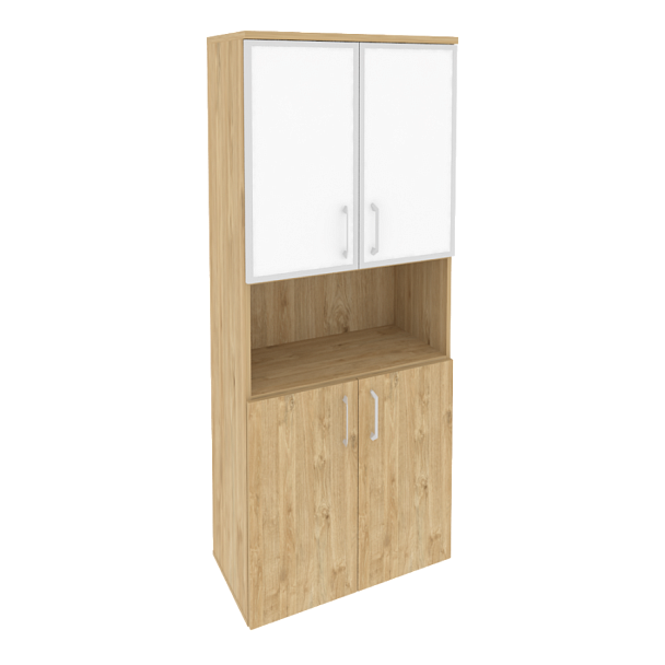 Onix Шкаф высокий широкий O.ST-1.4 R white Тиквуд светлый/Стекло 800*420*1977 - Вид 1