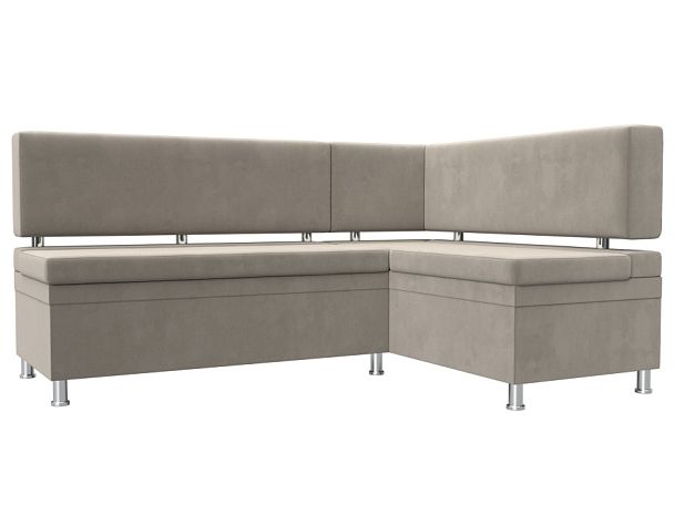 Кухонный уголок Стайл правый (полностью микровельвет бежевый) - Вид 1