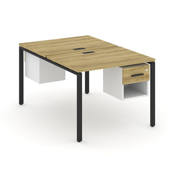 Concept Рабочая станция 2 сторонняя с подвесными тумбами на 2 места CN.DRS-117 W Дуб Винченцо/Белый Бриллиант/Металл Черный 980*1480*750 - Вид 1