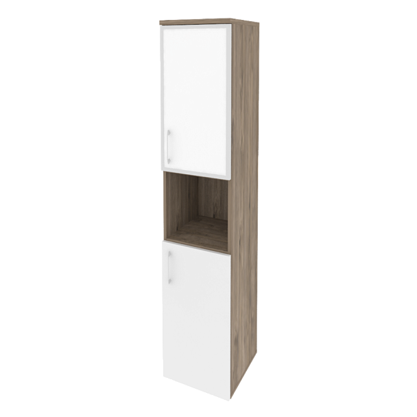 Onix Шкаф высокий узкий правый O.SU-1.4 R (R) white Тиквуд темный/Белый бриллиант/Стекло white 400*420*1977 - Вид 1