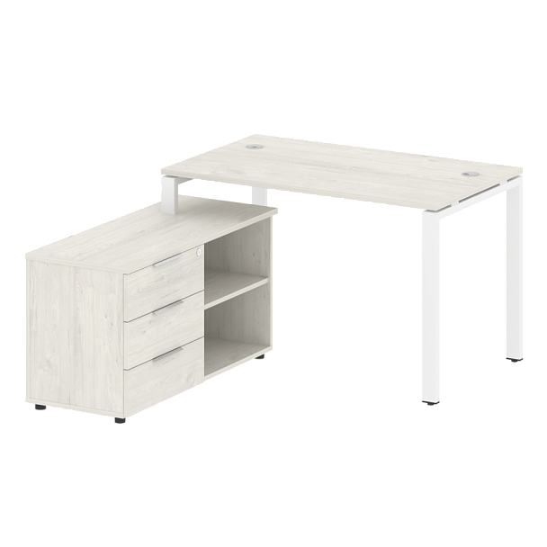 Metal System Р. ст. с тумбой на П-образном м/к БП.РС-СТС-2.2 (L) Дуб наварра/Белый металл 1300*1520*750 - Вид 1