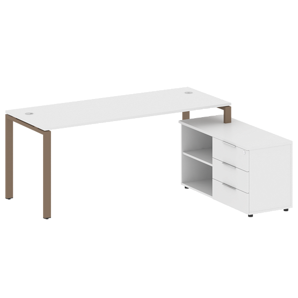 Metal System Р. ст. с тумбой на П-образном м/к БП.РС-СТС-2.5 (R) Белый/Мокко металл 1900*1520*750 - Вид 1