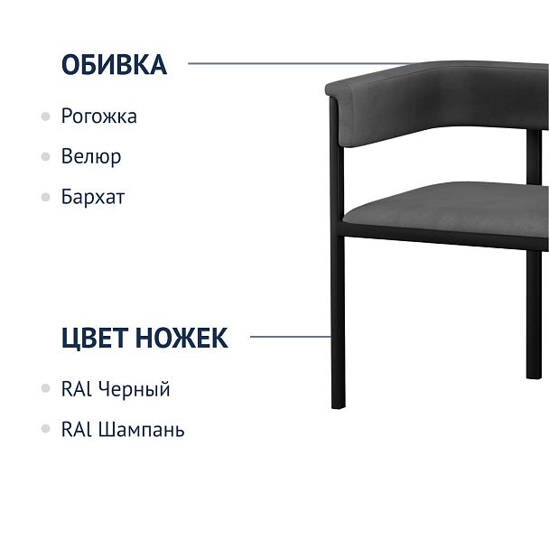 Стул Турмалин, велюр серый, каркас черный глянец - Вид 7