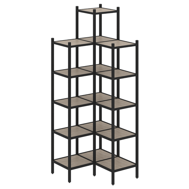 Loft Угловой внутренний стеллаж наборный VR.L-46 Дуб аттик/Чёрный металл 862*862*2280 - Вид 1