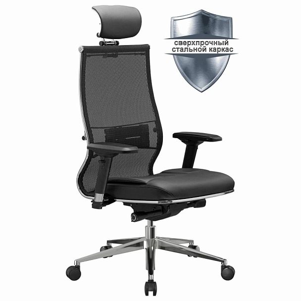 Кресло офисное МЕТТА "SAMURAI" S-3.05, с подголовником, сверхпрочная ткань-сетка, черное - Вид 2