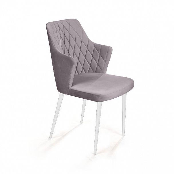 Стул с подлокотниками Hunt ромб, бархат светло-серый 26 / белый конус - Вид 1