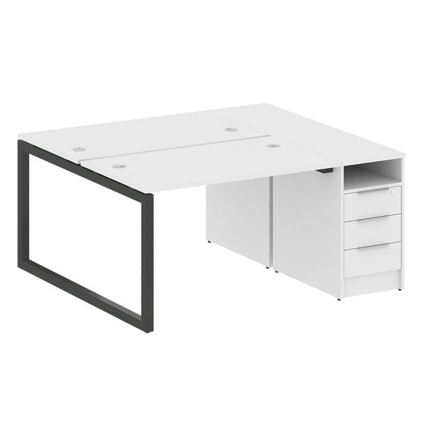 Metal System Quattro Р. ст. с тумбой на О-образном м/к 50БО.РС-СТП-2.2 Белый/Антрацит металл 1612*1475*750 - Вид 1