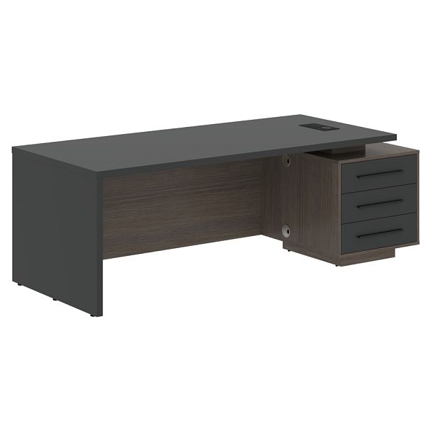 Стол руководителя с тумбой VCT 2290(R) Яшма черный/Черный матовый/Дуб Сильвер 2200х900х750 VELION - Вид 1