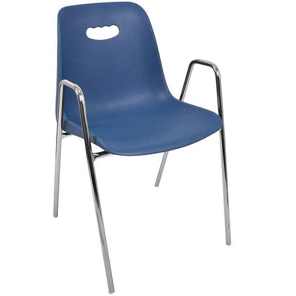 Стул Venezia (4 высокие ножки c подлокотниками), каркас хром, синий, РП+ИК, стопируемый - Вид 1