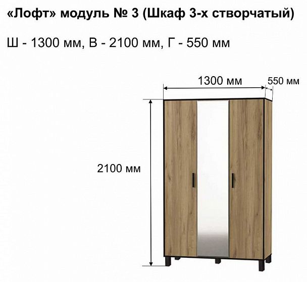 Шкаф платяной Лофт-3 - Вид 9