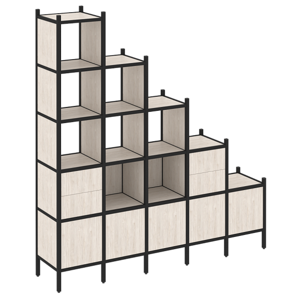 Loft Прямой стеллаж наборный VR.L-23 Денвер светлый/Чёрный металл 2110*446*2280 - Вид 1