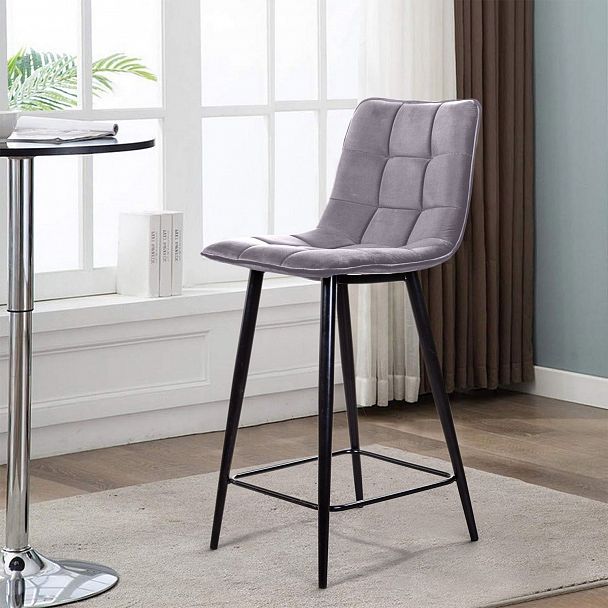 Стул полубарный UNO, бархат светло-серый 26/ чёрный конус - Вид 14