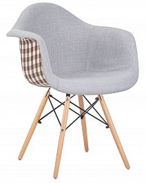 Стул обеденный DOBRIN DAW MONICA (ножки светлый бук, сиденье 009 коричневая клетка, бежевая ткань) - Фото предпросмотра