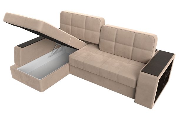 Угловой диван Брюссель левый (полностью велюр бежевый) - Вид 7