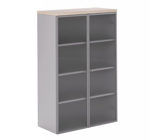 FLS323 Шкаф h140 с алюм стеклянными дверями 900х420х1411 "Flash" ТК-002926000241 дуб беленый - Вид 1